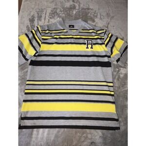 Vintage Red Ape Polo Shirt Mens‎ Large Yellow Grey Stripe Hip Hop Streetwear Y2K